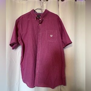 Chaps. Men’s short sleeve button up shirt. XXL. Pink and white plaid.